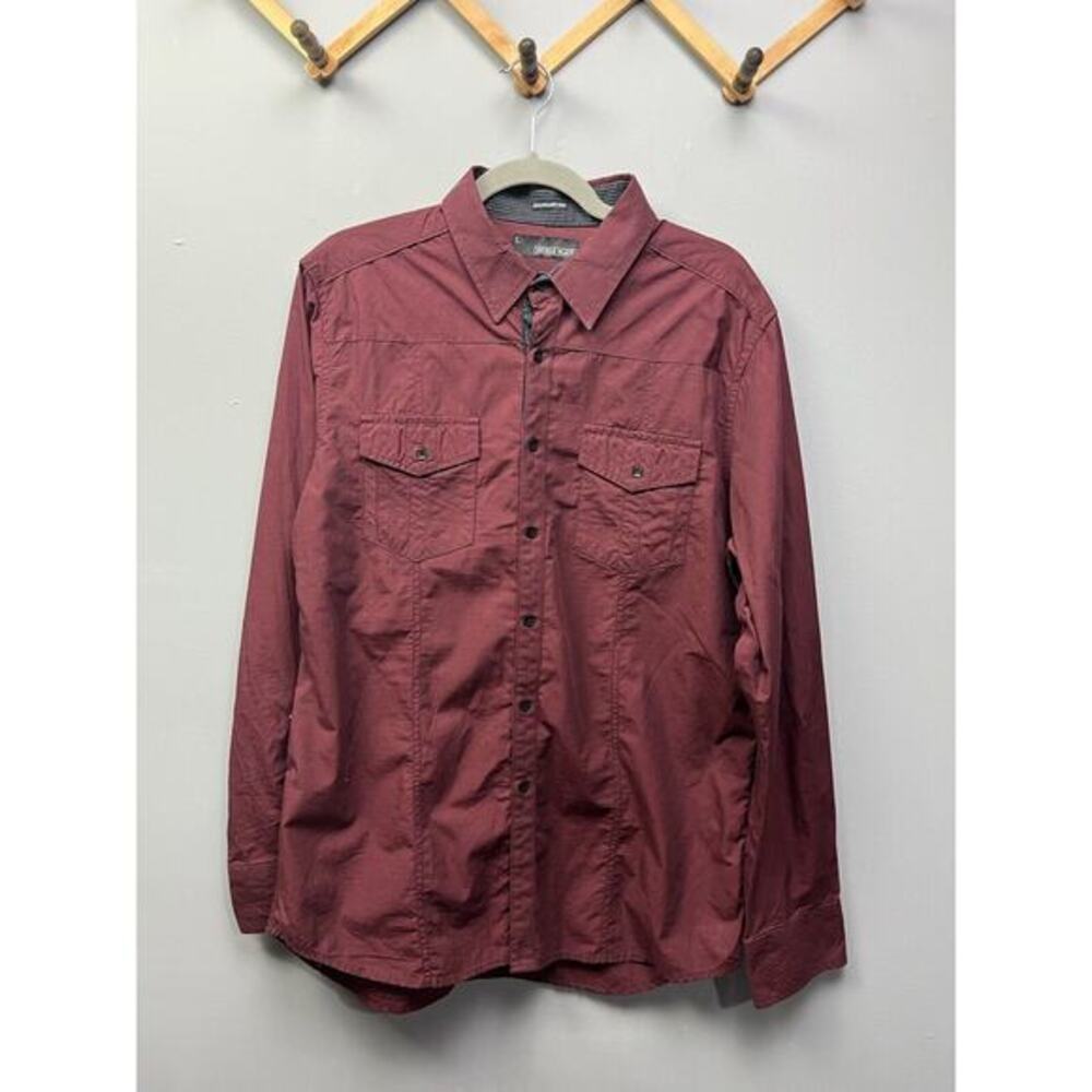 Buckle Black Mens Shirt‎ Large Button Up Burgundy Square buttons Standard Fit